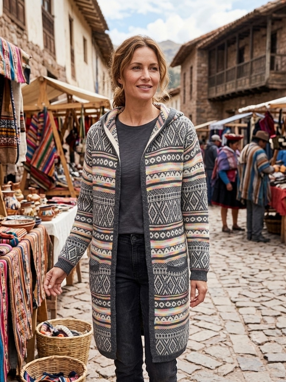 Monteau Los Angeles Aztec Hooded Duster Cardigan